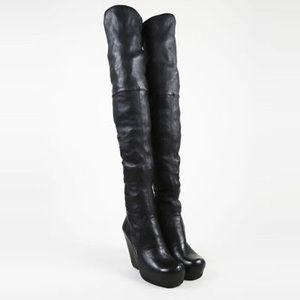 Rick Owens Black Leather Thigh High Boots 37.5